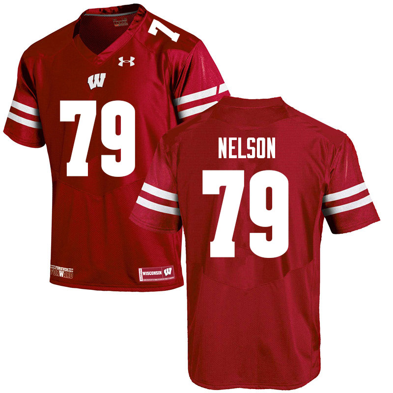 Men #79 Jack Nelson Wisconsin Badgers College Football Jerseys Sale-Red - Click Image to Close